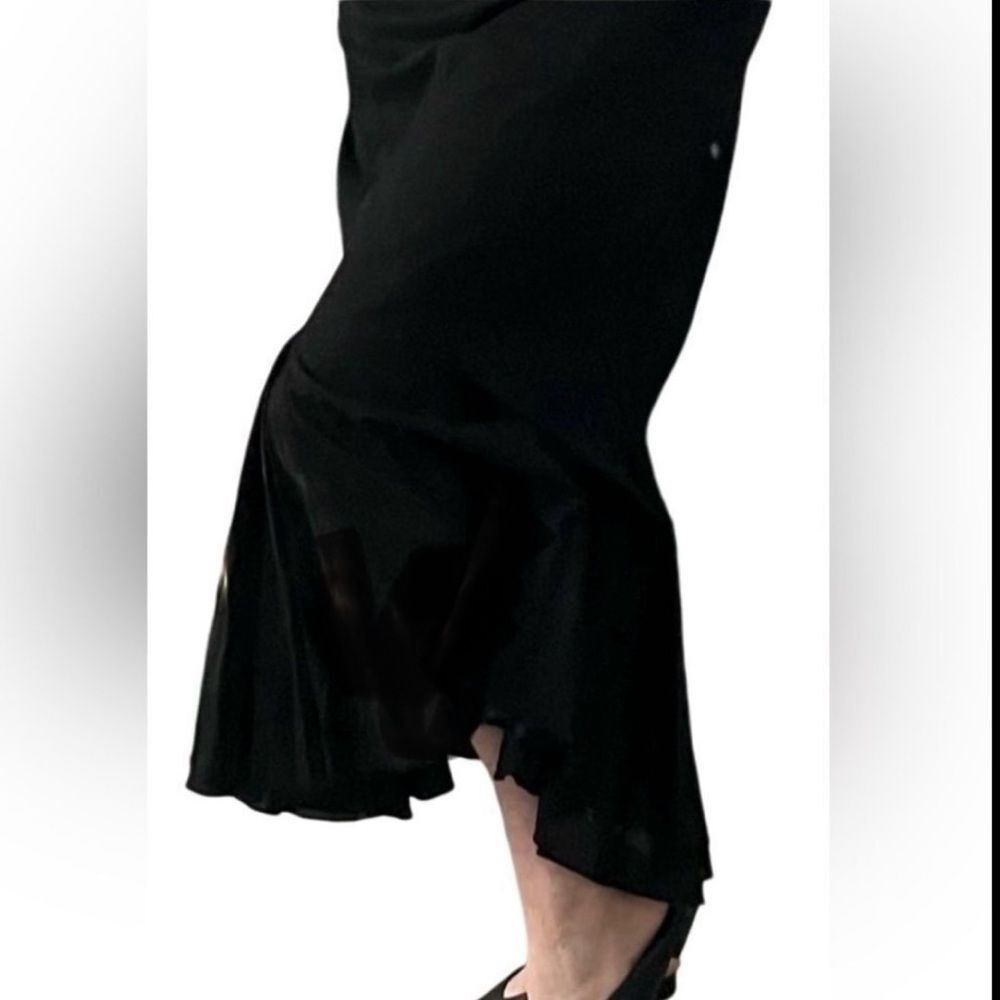 VTG Bisou Bisou Black Fit and Flare Mermaid Ruffle Handkerchief Hem Maxi Skirt L - Picture 3 of 9